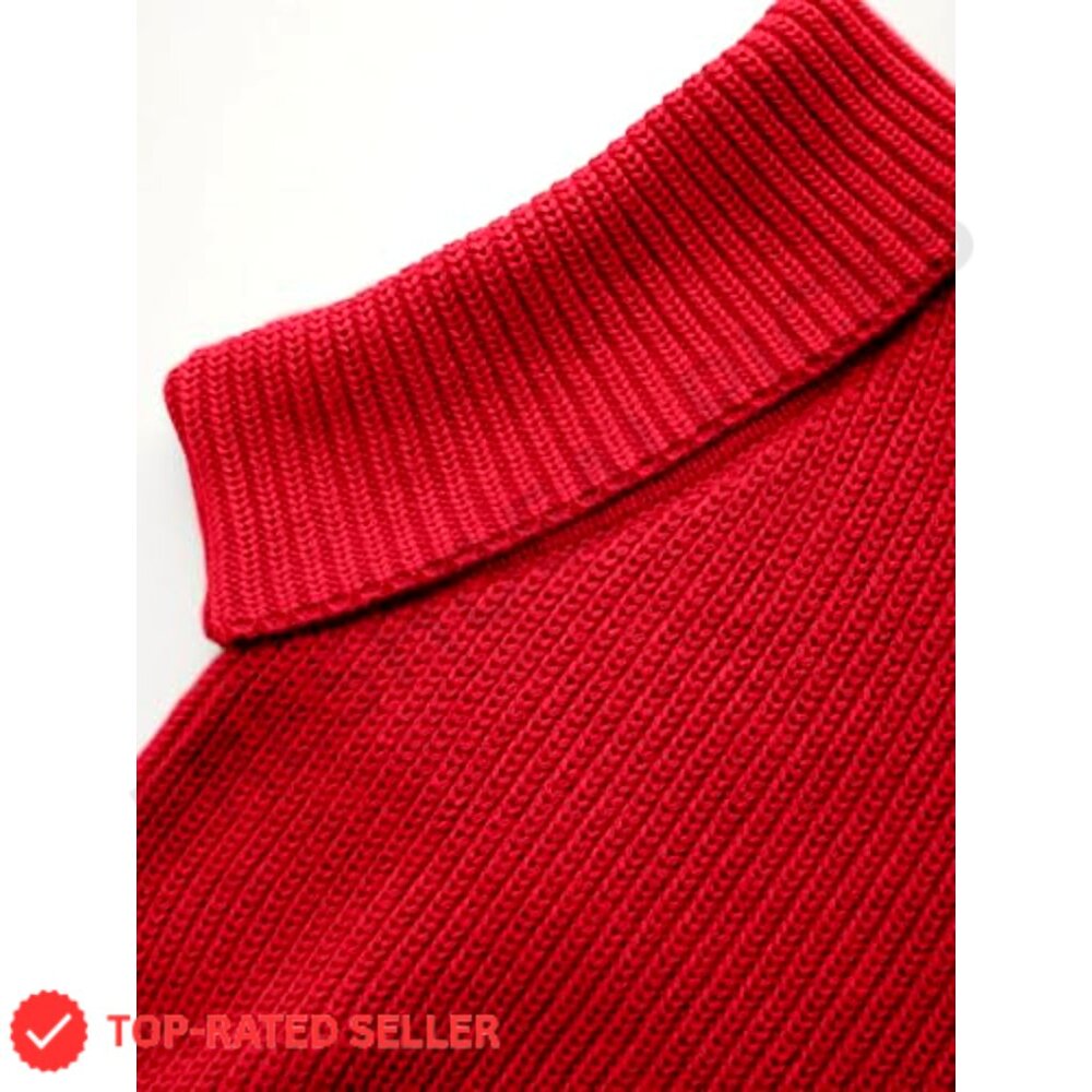 Cropped Turtleneck Sweater Long Sleeve Ribbed Knit Lantern Sleeve Pullover - Picture 2 of 7